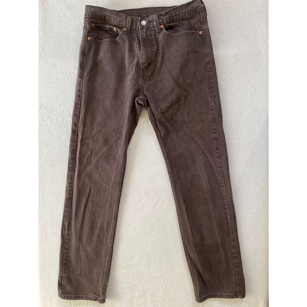 Levis Mens 34x30 Labeled 32 Jeans Brown 505 Regular Fit Straight Leg Denim Pants